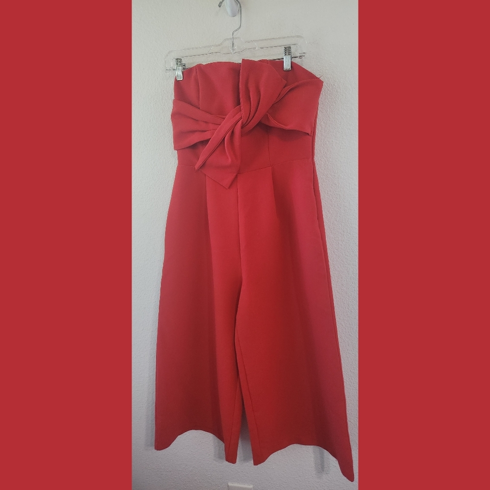 Parvenue Tomato Red Strapless Crop Jumpsuit Sz Large